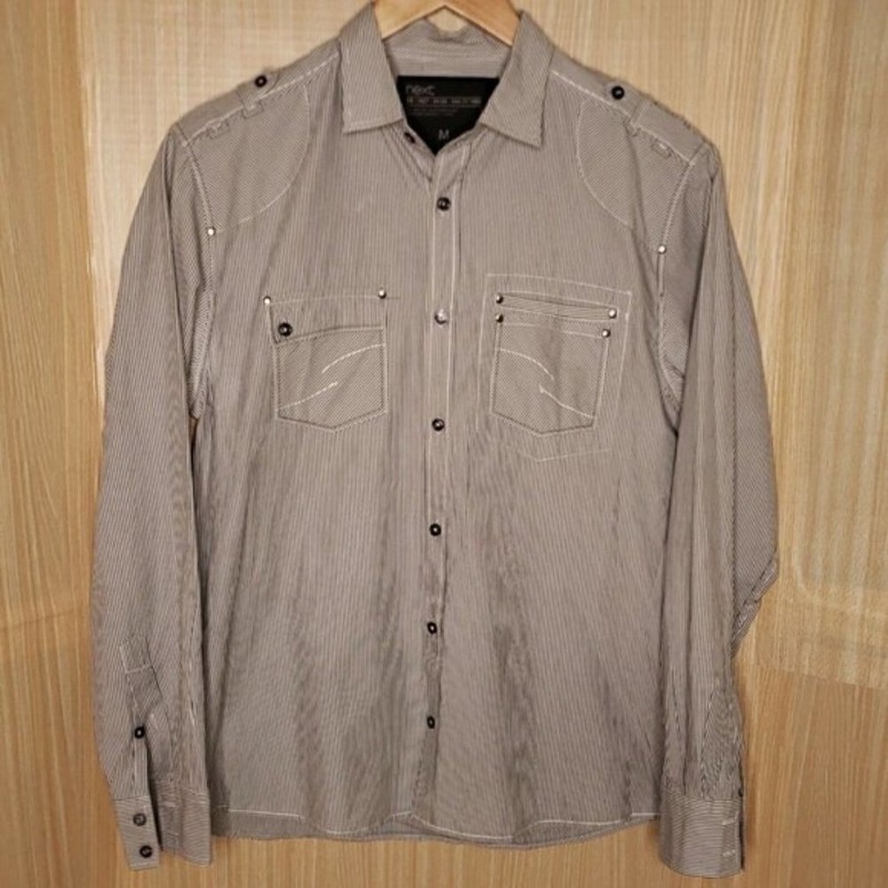 Next Men's Striped Button Down Casual Shirt. Med